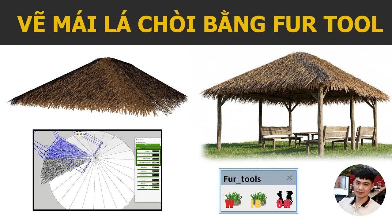 Vẽ mái lá chòi trong Sketchup bằng plugin Fur tool
