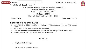 MSC MCA PGDCA 1ST SEM OPERATING SYSTEM JAN 2023 | PTU