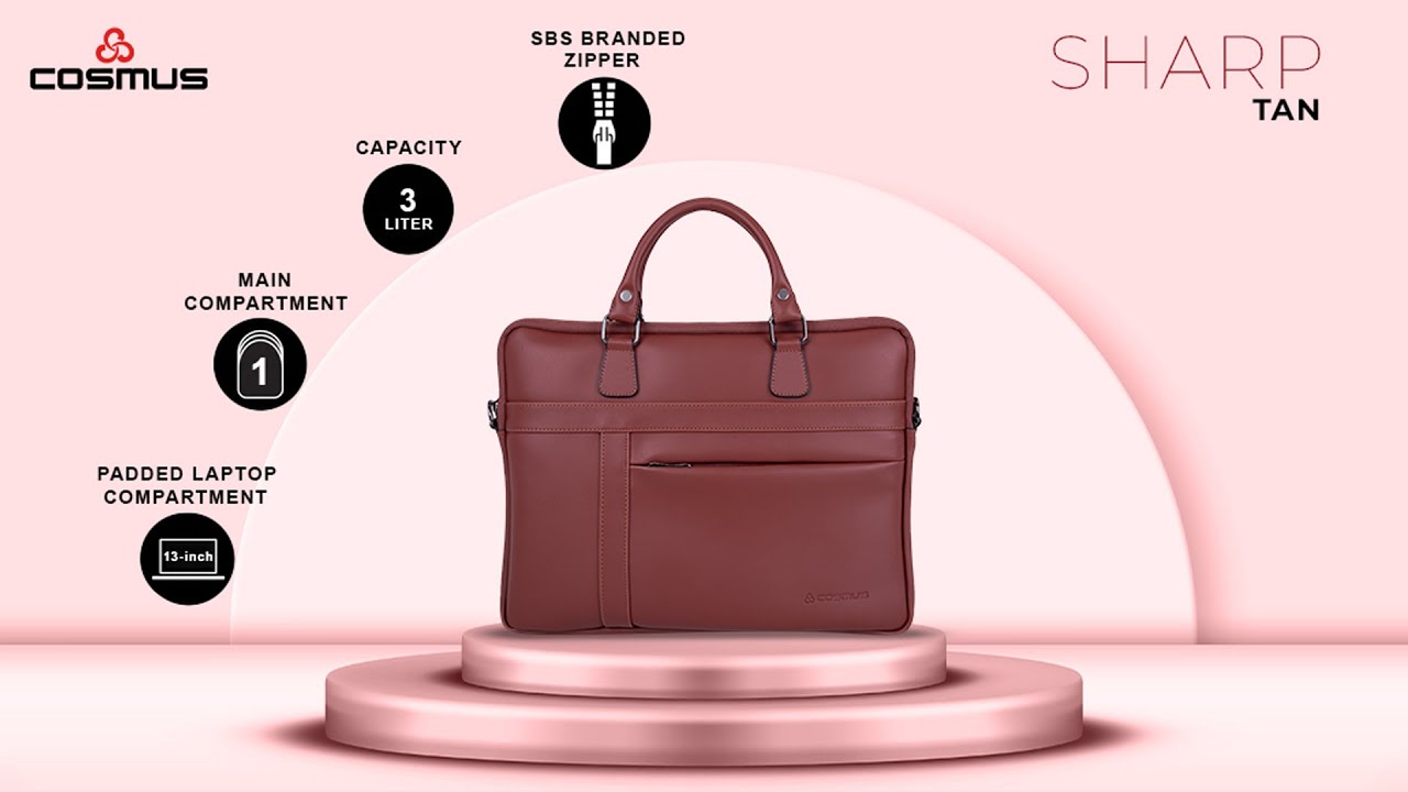 Cosmus Sharp Tan PU Leather Laptop Messenger Office Bag with Trolley Strap