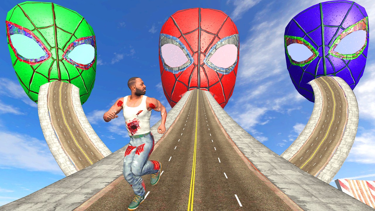 Franklin Found Longest Road To Colorful Spider-Man Head - INDIAN BIKE DRIVING 3D