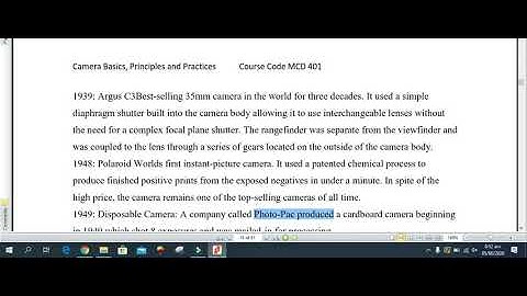 MCD401   Camera basics, principles and practices  1St Solved Quiz 2020.