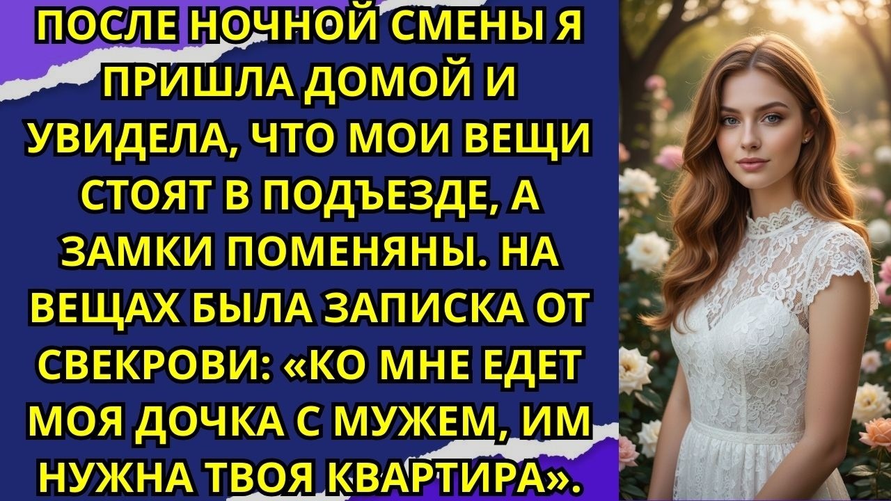 После ночной смены я пришла домой и увидела, что мои вещи стоят в подъезде, а замки поменяны. На...