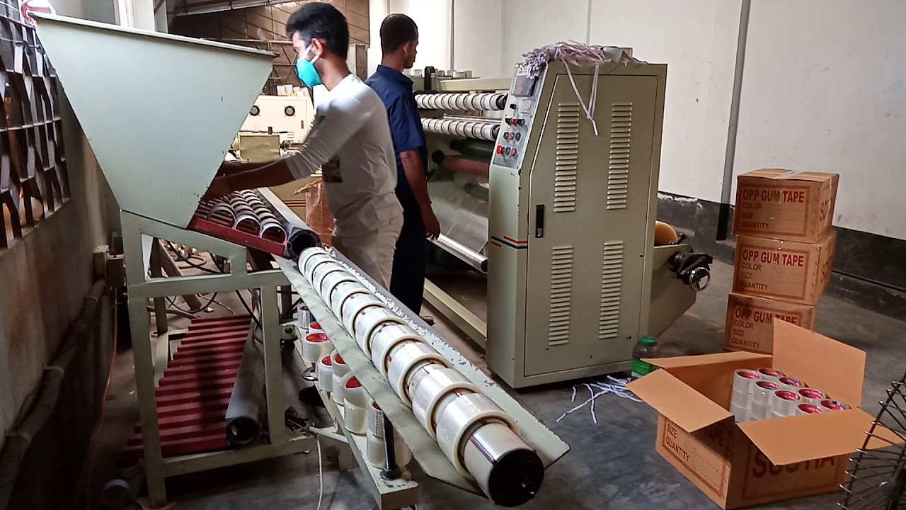 OPP Gum Tape Jumbo Roll Cutting Production.