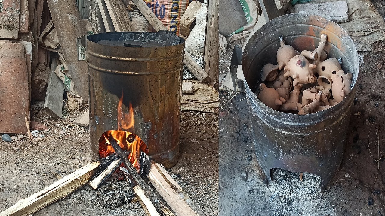 CURSO DE CERÁMICA: COMO HACER UNA   QUEMA O COCCIÓN DE LA CERÁMICA CON LEÑA EN UN CILINDRO DE LATA .