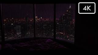 NO ADS Rainy Night in a Luxury NYC Cozy Bedroom Ambience with Soft Light for Deep Sleep Relax