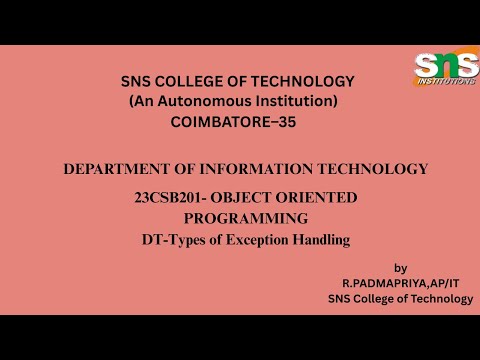 DT based Types of Exception Handling|Object oriented Programming|SNS Institutions