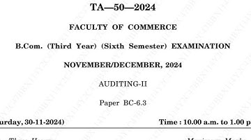 B.Com 6th Semester Auditing Question paper 2024-25 || B.Com 3rd year Auditing Question paper 2024-25
