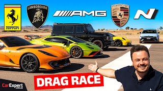 Drag race: Hyundai vs Lamborghini vs Ferrari vs Porsche vs Brabus MercedesAMG
