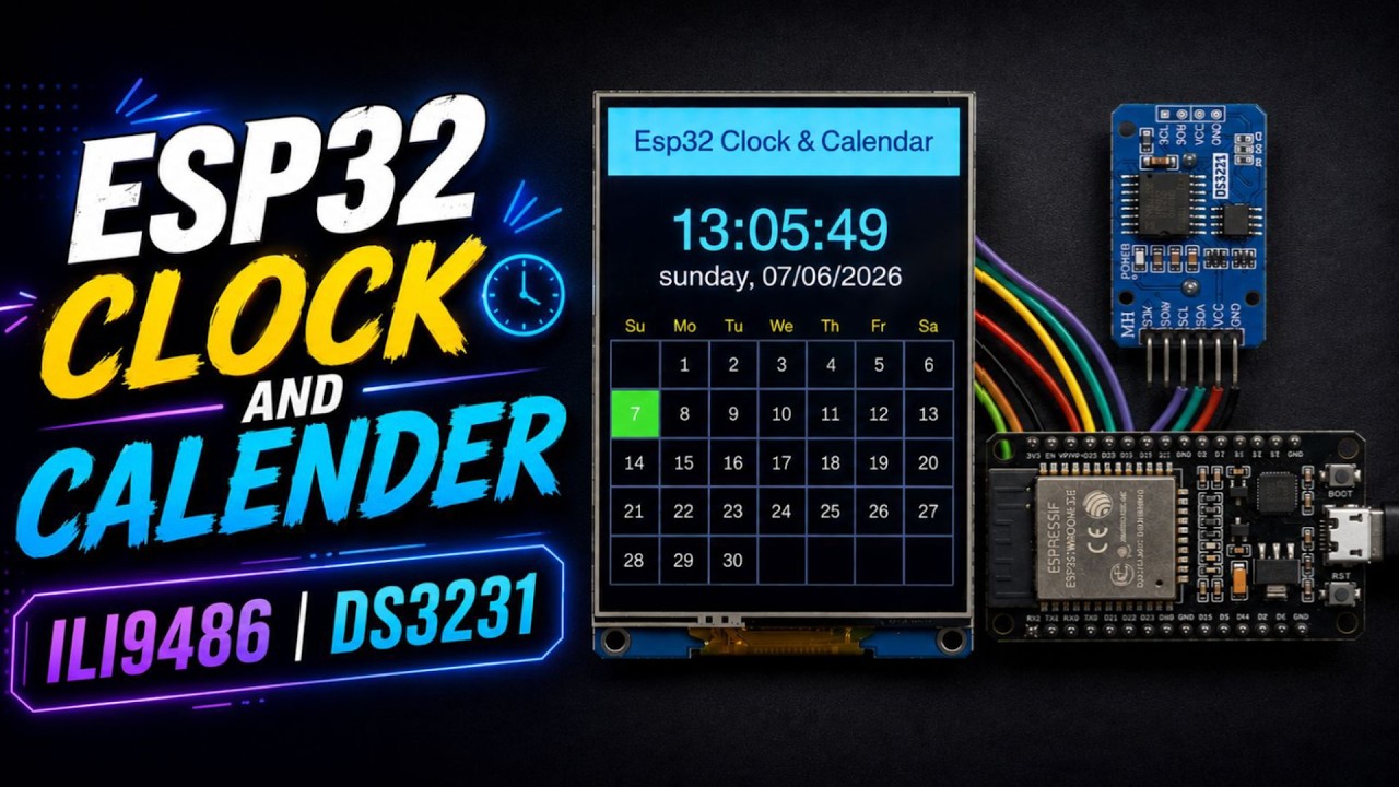 ESP32 Clock and Calendar | DS3231 RTC | ILI9486 TFT Display | Example ...