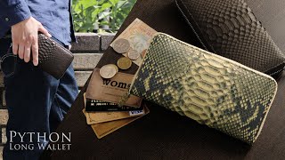 金運・開運 お金にとって居心地の良い財布！ ヘビ革 ダイヤモンド パイソン ラウンドファスナー メンズ 長財布 / 夏財布 お札が折れない
