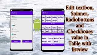 Android Studio | Edit Text, Spinner, Radio Buttons, Checkboxes Value Display In Listview