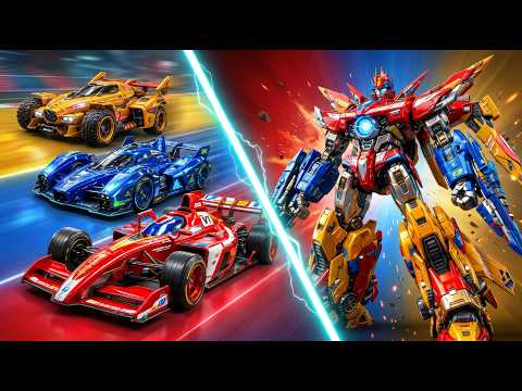 RAINBOW STRIKER — Racing Combining Robot vs Giant Dark Boss | 3-Machine Transforming Robot