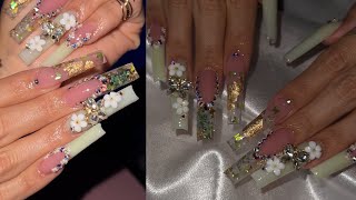 Acrylic nails tutorial  | GREEN SPRING NAILS ✨ FREESTYLE