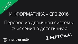 Перевод из двоичной в десятичную систему счисления Перевод из двоичной в десятичную систему счисления
