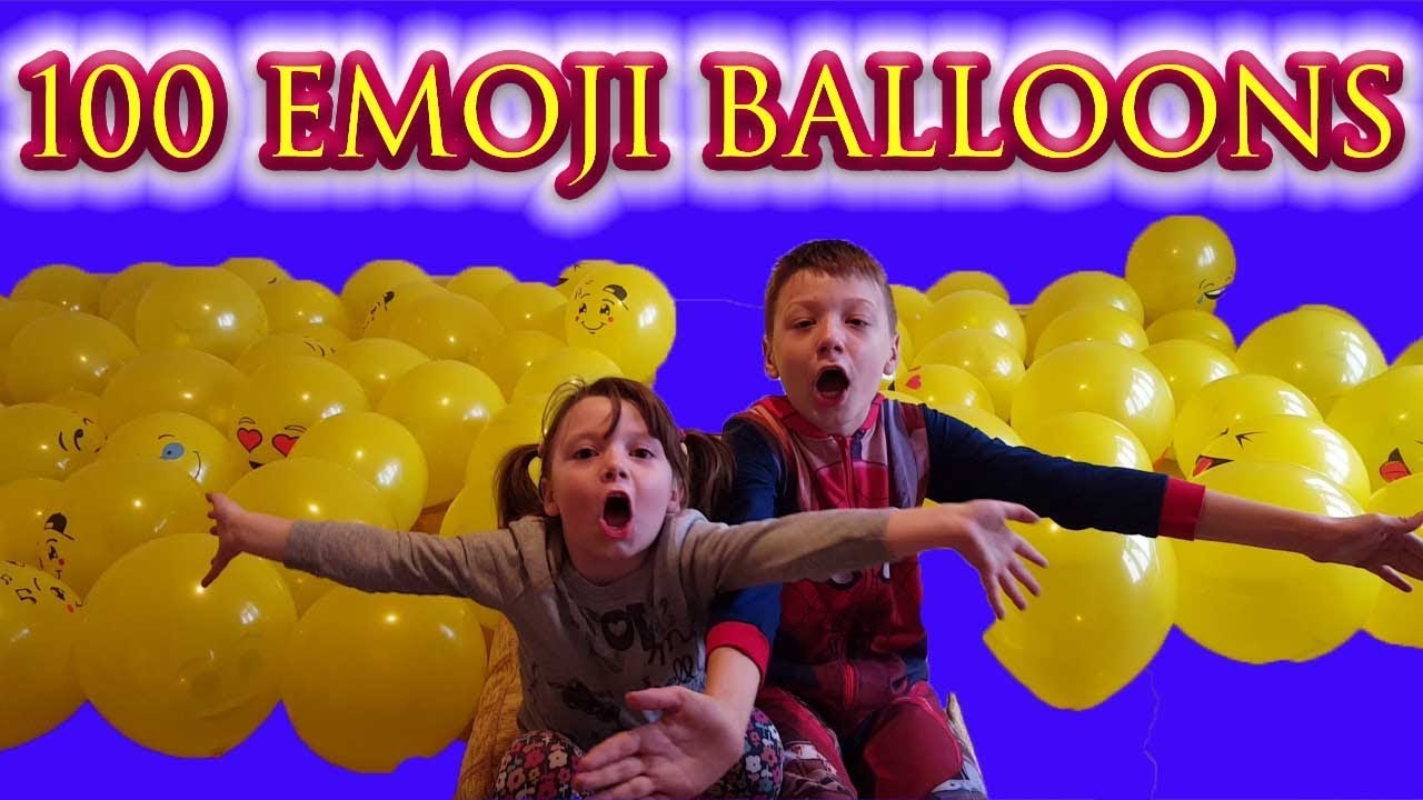 100 EMOJI BALLOON POPPING TOY CHALLENGE SISTER VS BROTHER