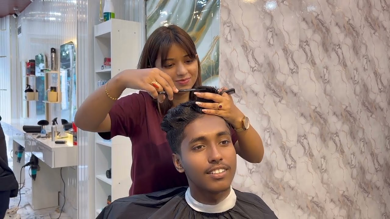 SCHOOL BOY HAIRCUT BY GIRL BARBER || KOLKATA FEMALE BARBER || MISS BARBER 