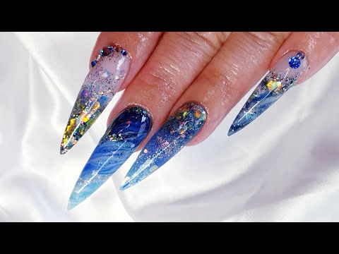 Acrylic nail design tutorial | Glitterbels | marble | ombre | glitter | stiletto shape