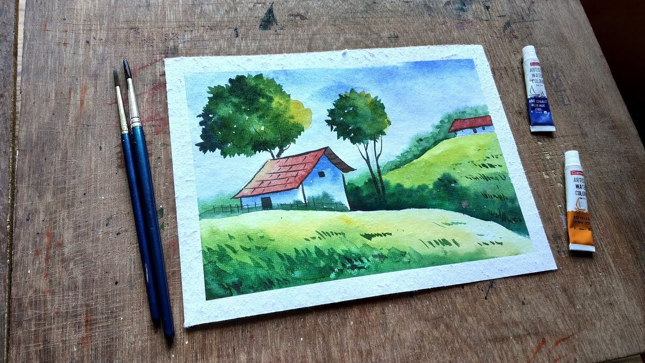 wallpapers Scenery Easy Landscape Paintings Watercolor For Kids how to paint simple scenery for kids village scenery painting