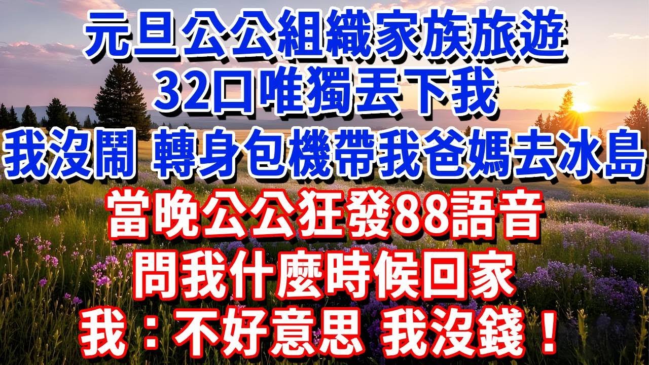 元旦公公組織家族旅遊，32口唯獨丟下我，我沒鬧，轉身包機帶我爸媽去冰島，當晚公公狂發88語音問我什麼時候回家，我：不好意思我沒錢#小魚故事會#為人處世#人生感悟#中老年生活