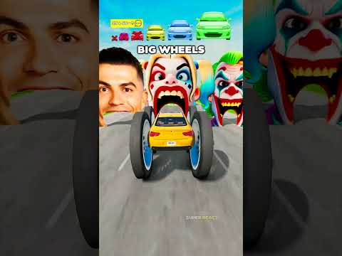 Big & Small Cars vs CR7, Joker, Harley Queen Open Mouth