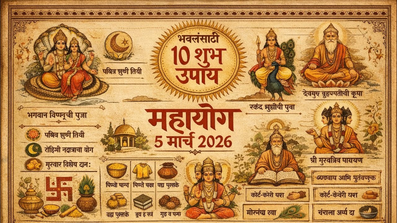 ५ मार्च २०२६ महायोग 🔱 | फाल्गुन शुद्ध षष्ठी + रोहिणी नक्षत्र | गुरु कृपा मिळवण्यासाठी १० उपाय 