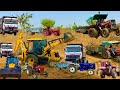 JCB 3dx Working for Pond making withSonalika 60 Rx Eicher 485 and Eicher 242 #jcb #jcbvideo