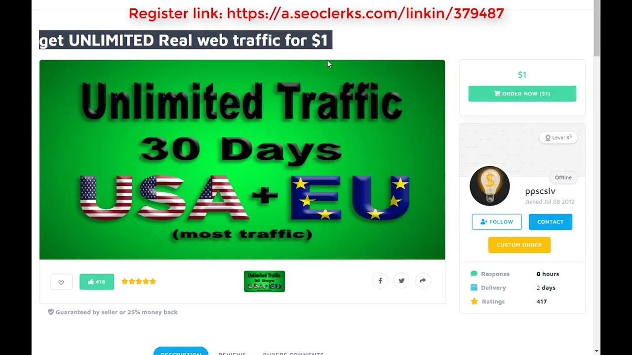 get UNLIMITED Real web traffic for $1 on seoclerks