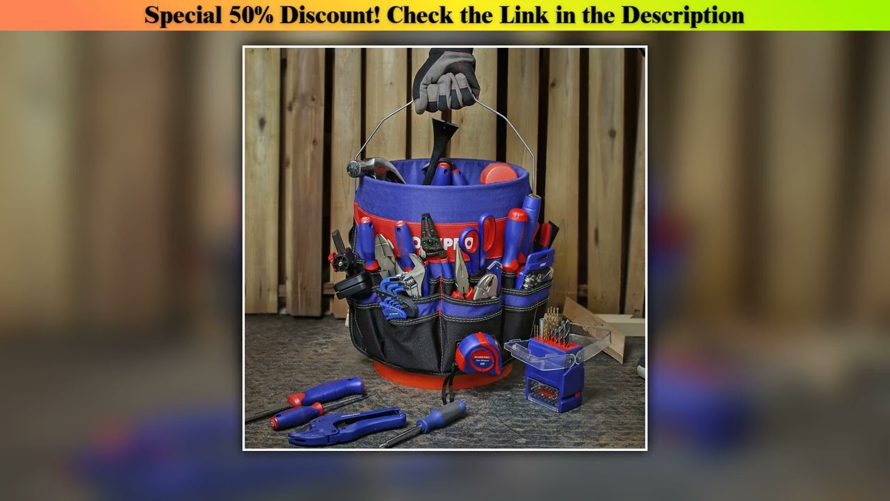 First Look WORKPRO 5 Gallon Bucket Organizer Bucket Tool Bag With 51 Storage Pockets Fits to 3.5-5•