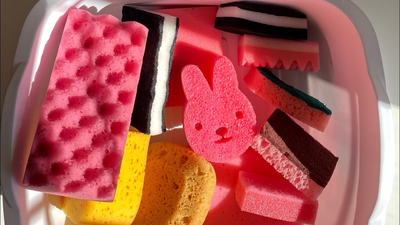 ASMR bulk sponge ripping variety bucket- 4600 subs celebration 🎉 kitchen + car + bath sponge