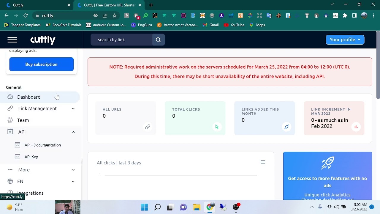 Cuttly linkshortener user dashboard information for beginners | Shaon Tech Special