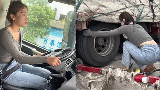 Broken Tire Problems. Beautiful Female Truck Driver Huishan screenshot 1