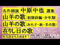 名作朗読 中原中也 山羊の歌(初期詩編・少年期)、山羊の歌(みち子・秋・羊の歌)、在りし日の歌、目次(下記説明欄)から入れます。