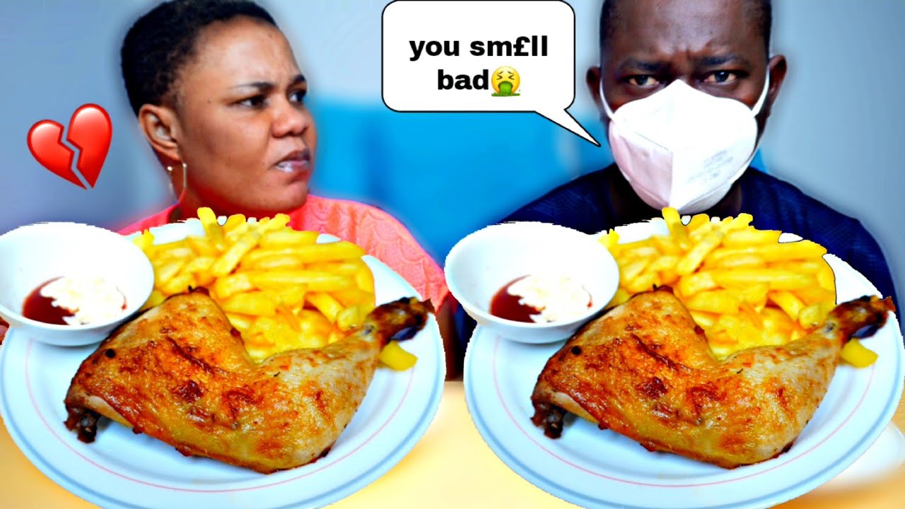 Уморительный вонючий розыгрыш над женой | Жареный цыпленок с картофелем фри (мукбанг)