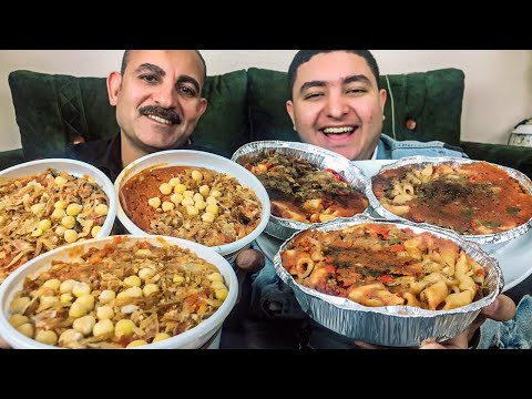 تحدى اكل 3 من طواجن المكرونه بالدجاج واللحمه ضد 3علب كشرى مصرى والعقاب حلو ولادع 