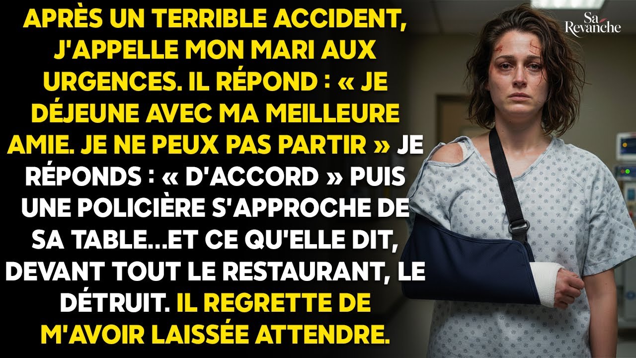 Ce matin-là, j'ai failli mourir dans un accident de voiture. Épaule démise, commotion, quinze points de suture. Depuis mon lit d'hôpital, j'ai envoyé un message à mon mari : "Je suis aux urgences,...