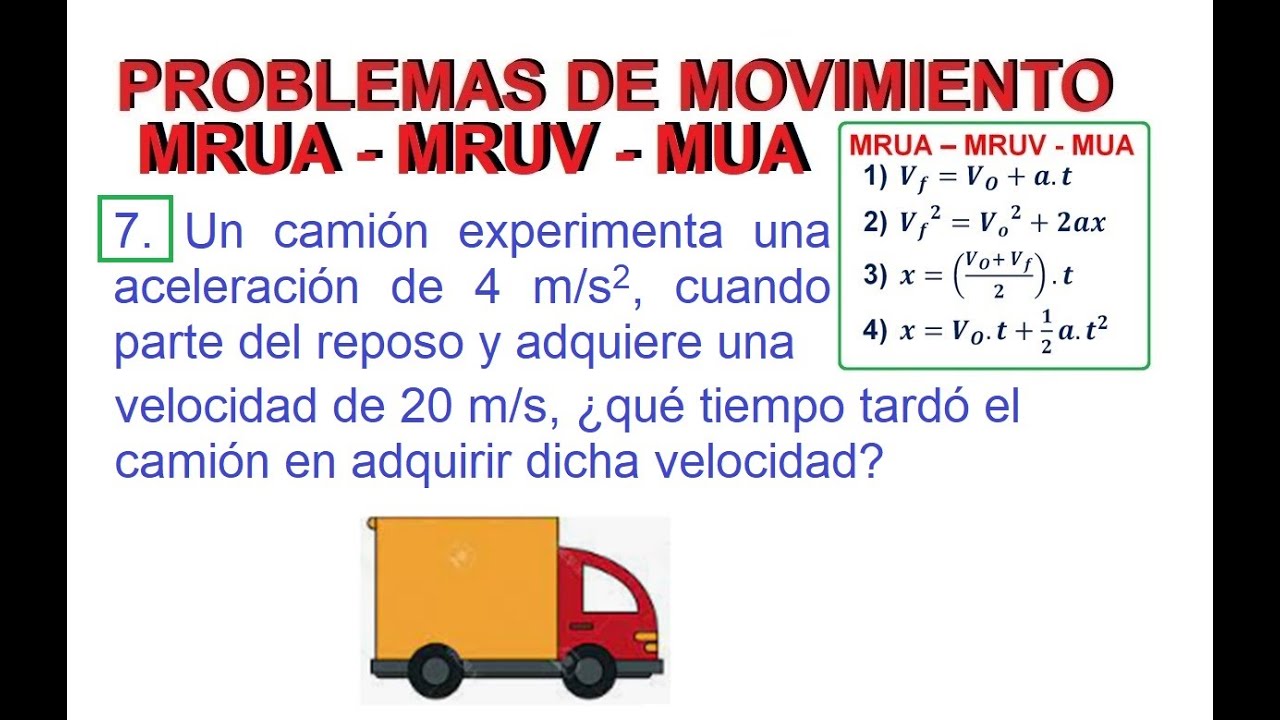 7. PROBLEMAS DE MOVIMIENTO RECTILÍNEO UNIFORMEMENTE ACELERADO. (MRUA / MRUV / MUA). CINEMATICA