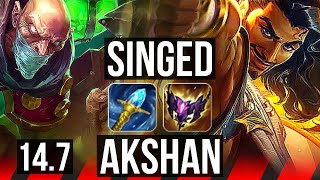SINGED vs AKSHAN (TOP) | 11/0/4, 9 solo kills, Legendary, 700+ games | EUW Master | 14.7