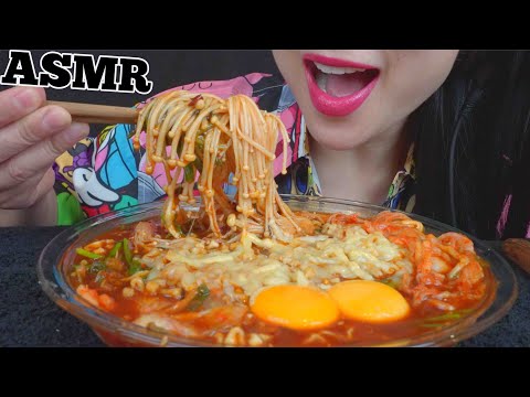 ASMR CHEESY SPICY NOODLES + ENOKI MUSHROOMS (EATING SOUNDS) NO TALKING | SAS-ASMR