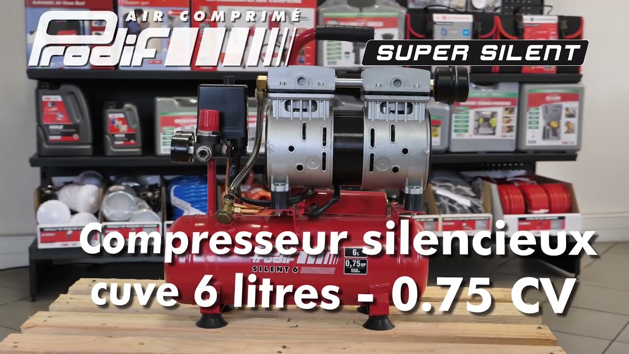 COMPRESSEUR SILENCIEUX 6L 0,75CV MONOPHASE 6M3 PRODIF