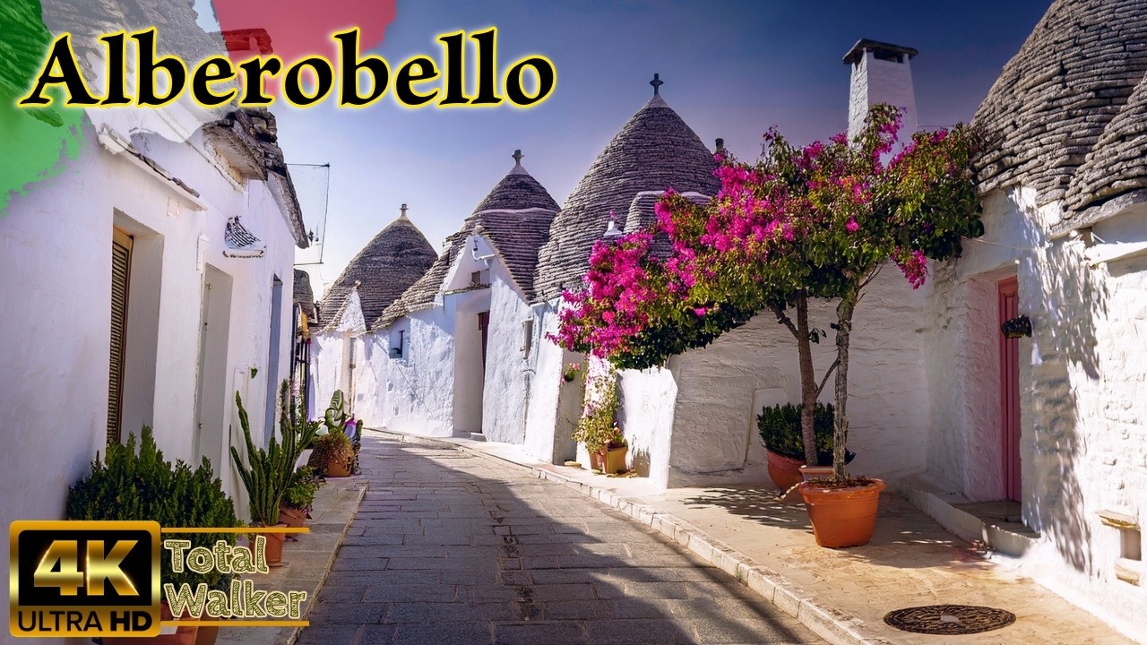 Alberobello, Italy: Scenic Walk Through Trulli Houses: Puglia Fairytale Village Tour 4K Ultra HD