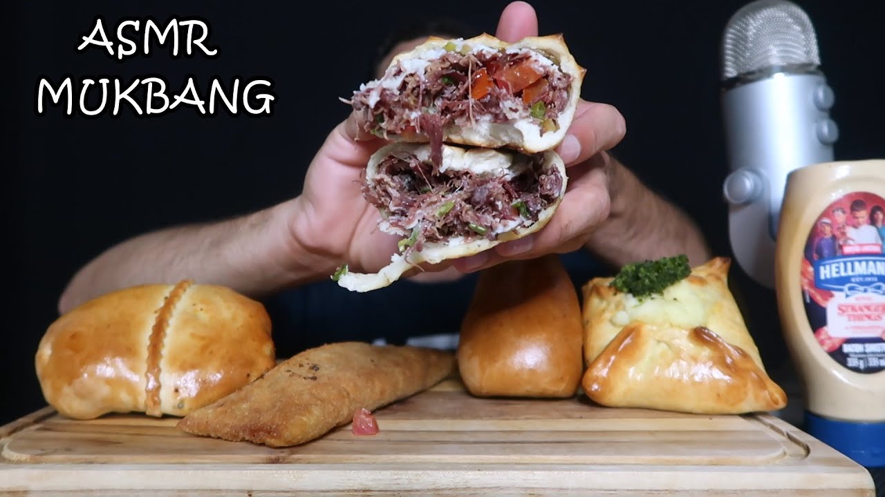 COMENDO SALGADOS (carne seca, hambúrguer de costela, risole, brócolis c/ catupiry) - ASMR MUKBANG