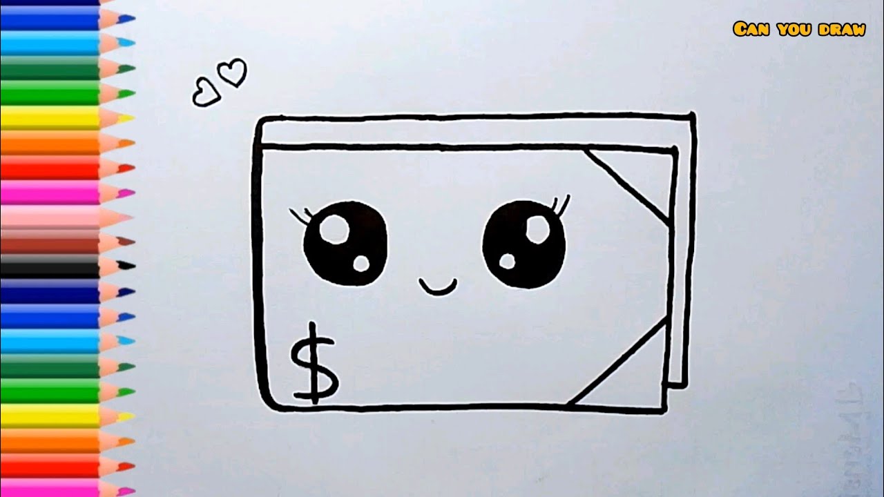 Wallet Easy Draw Cute Money Wallet / Purse | How to draw Money Wallet for beginners for ...