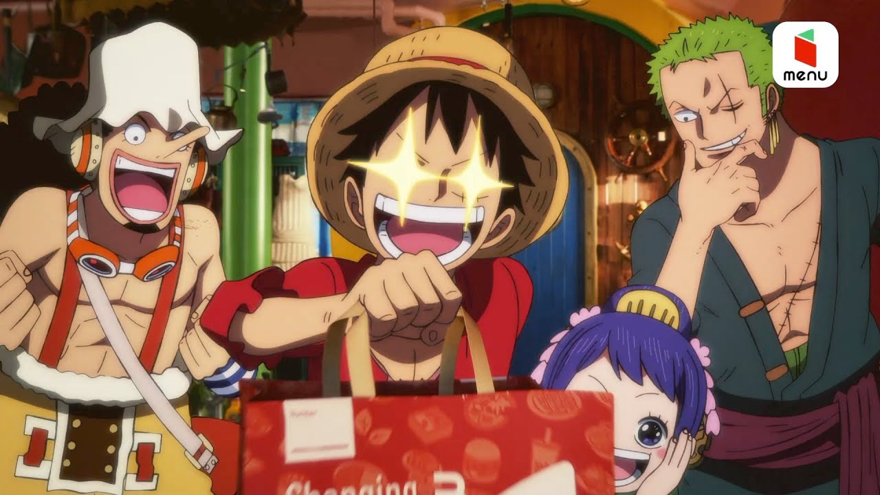 One Piece ルフィたちが 現実世界のフードデリバリーに大興奮 ワンピース Menuコラボcm第1弾 登場編 Youtube