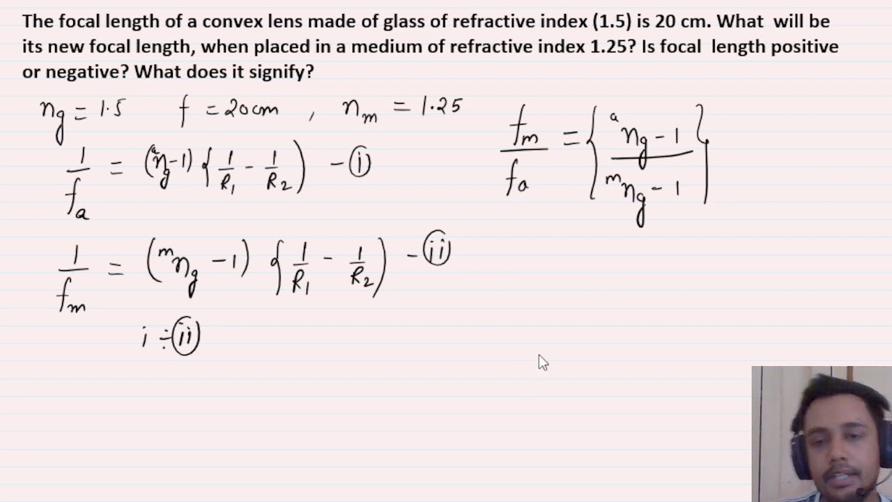 The focal length of a convex lens made of glass of refractive index (1.