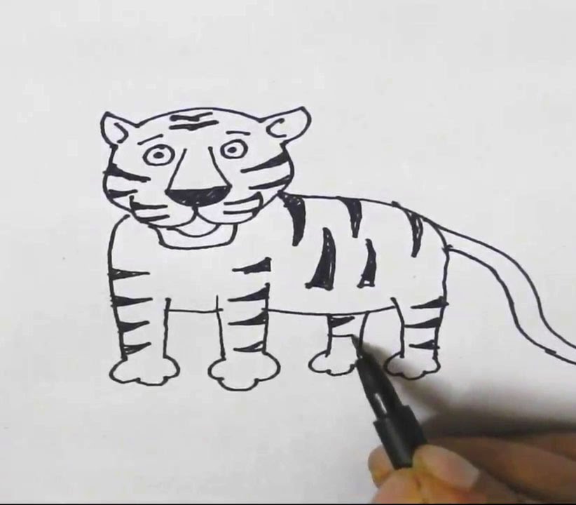 How to draw a Tiger-in easy steps for children, kids, beginners, Step