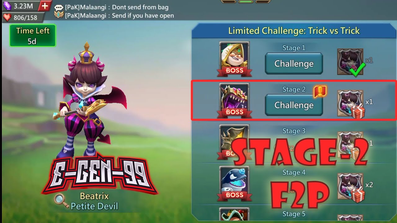 Lords Mobile limited challenge trick vs trick stage 2 Petite Devil challenge stage 2