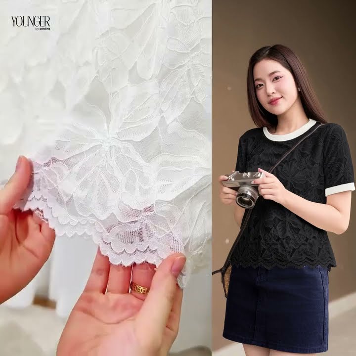 💝 THU HÚT MỌI ÁNH NHÌN VỚI ÁO REN PHỐI MÀU TRENDY 2025! Giá: 235k📍 Size: S - M - L
