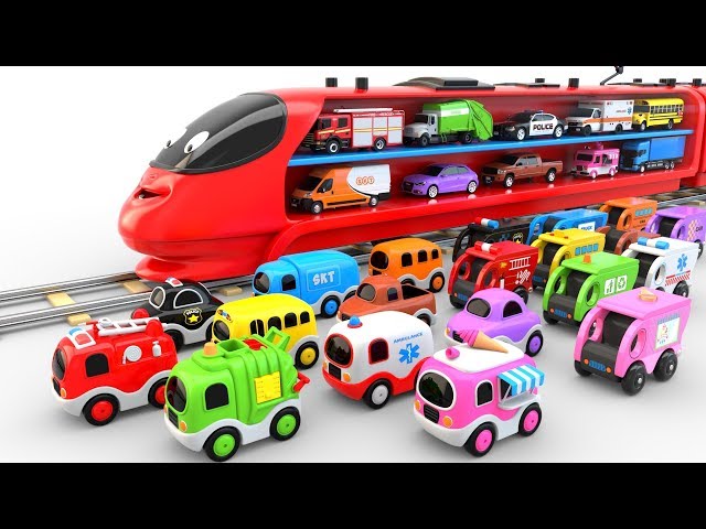 Colors for Children with Train Transporter Toy Street Vehicles class=