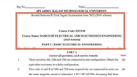 KTU  BASIC ELECTRICAL ENGINEERING SOLVED PREVIOUS QUESTION PAPER - JUNE 2022