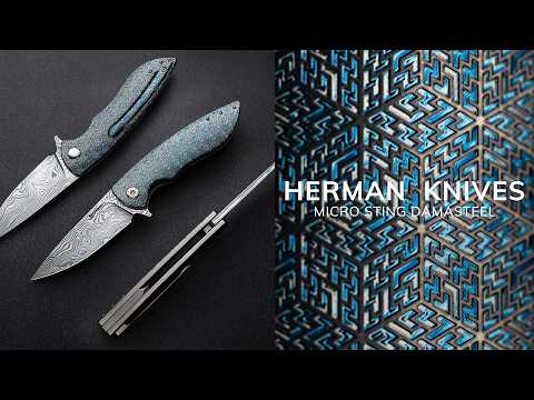 FOLDING KNIFE FOLDER MICRO STING  DAMASTEEL TESSERACT HALF DRESS HERMAN KNIVES